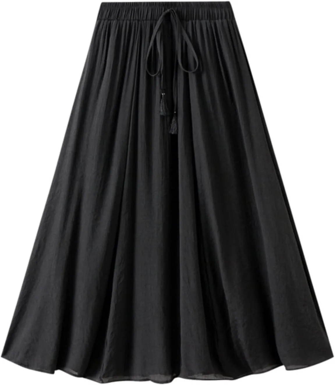 Women Summer Casual Boho Floral Maxi Skirt Elastic High Waist Tiered Pleated Flowy Long Beach Skirt with Pockets