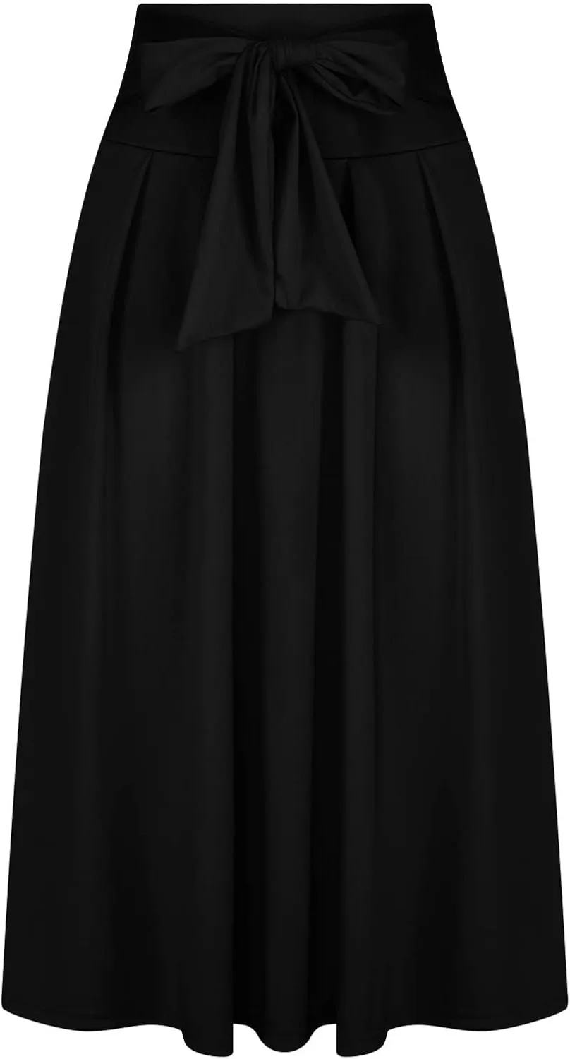 Women Trendy 2024 Bowknot Belt Waist Maxi Skirts Elegant Pleated Wrap Flared Long Swing Skirt Boho Flowy Beach Outfit