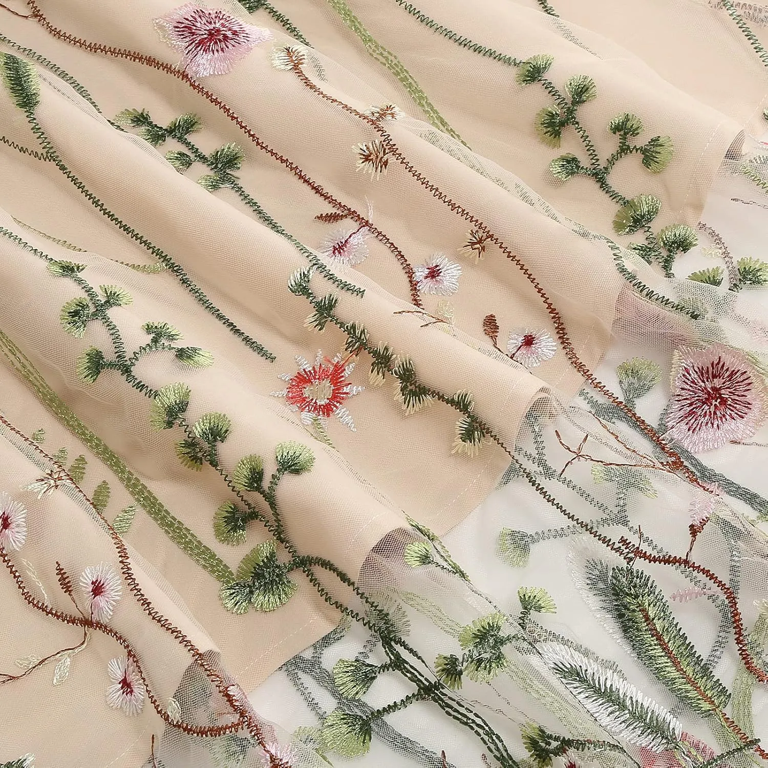Women Vintage Floral Embroidered Tulle Midi Skirt 50s Party Elastic High Waist A-line Swing Skirts