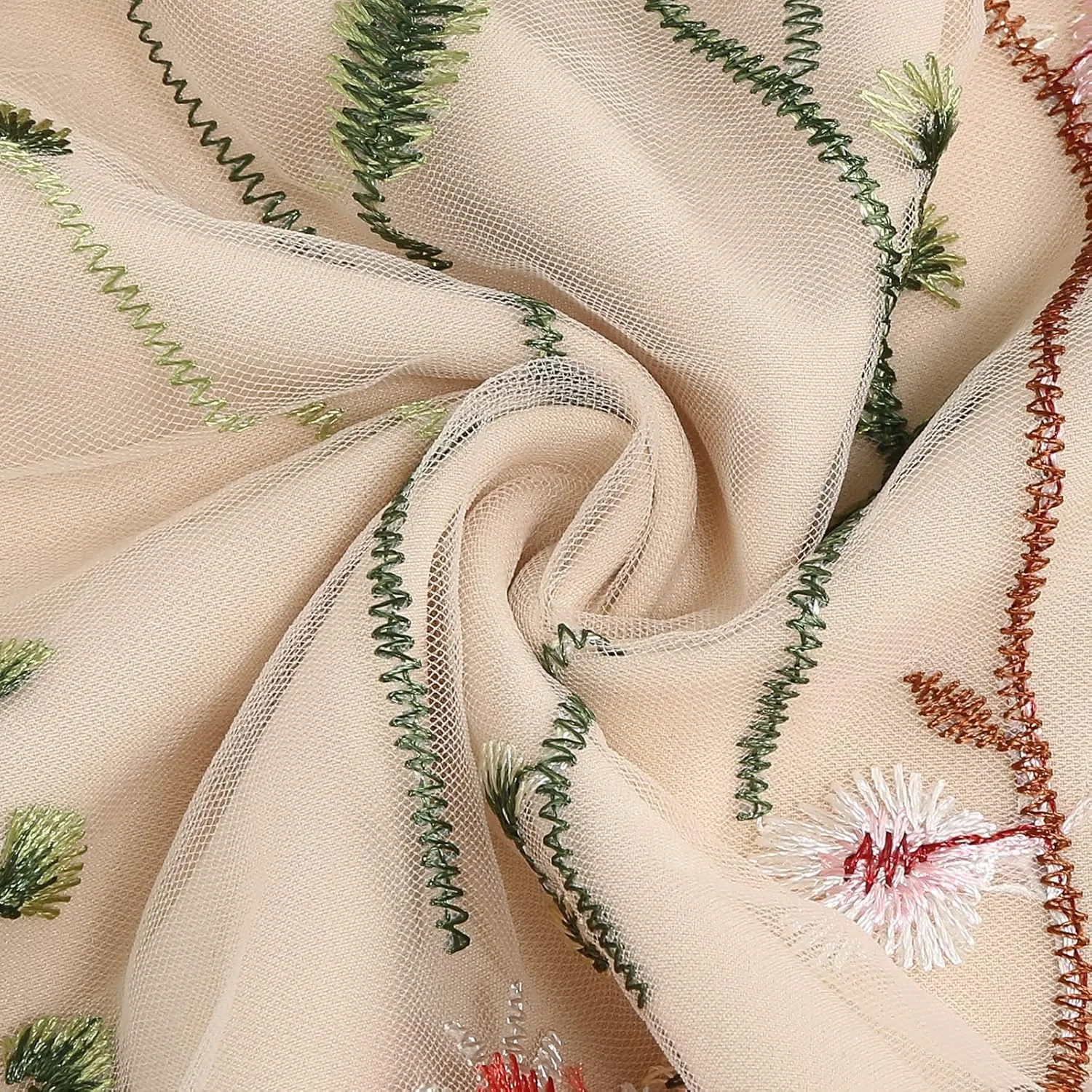 Women Vintage Floral Embroidered Tulle Midi Skirt 50s Party Elastic High Waist A-line Swing Skirts