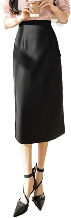 Women Vintage Solid Pencil Streetwear High Waist Falda Mujer Split Bodycon Wrap Long Skirts