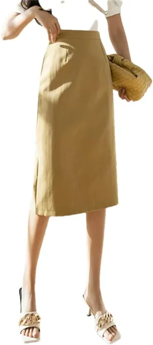 Women Vintage Solid Pencil Streetwear High Waist Falda Mujer Split Bodycon Wrap Long Skirts