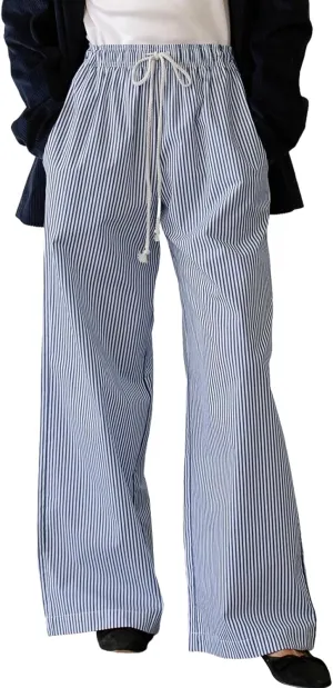 Women Y2k Striped Pants Wide Leg Drawstring Elastic High Waist Lounge Trousers Spring Fall Casual Vintage Streetwear