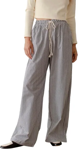 Women Y2k Striped Pants Wide Leg Drawstring Elastic High Waist Lounge Trousers Spring Fall Casual Vintage Streetwear