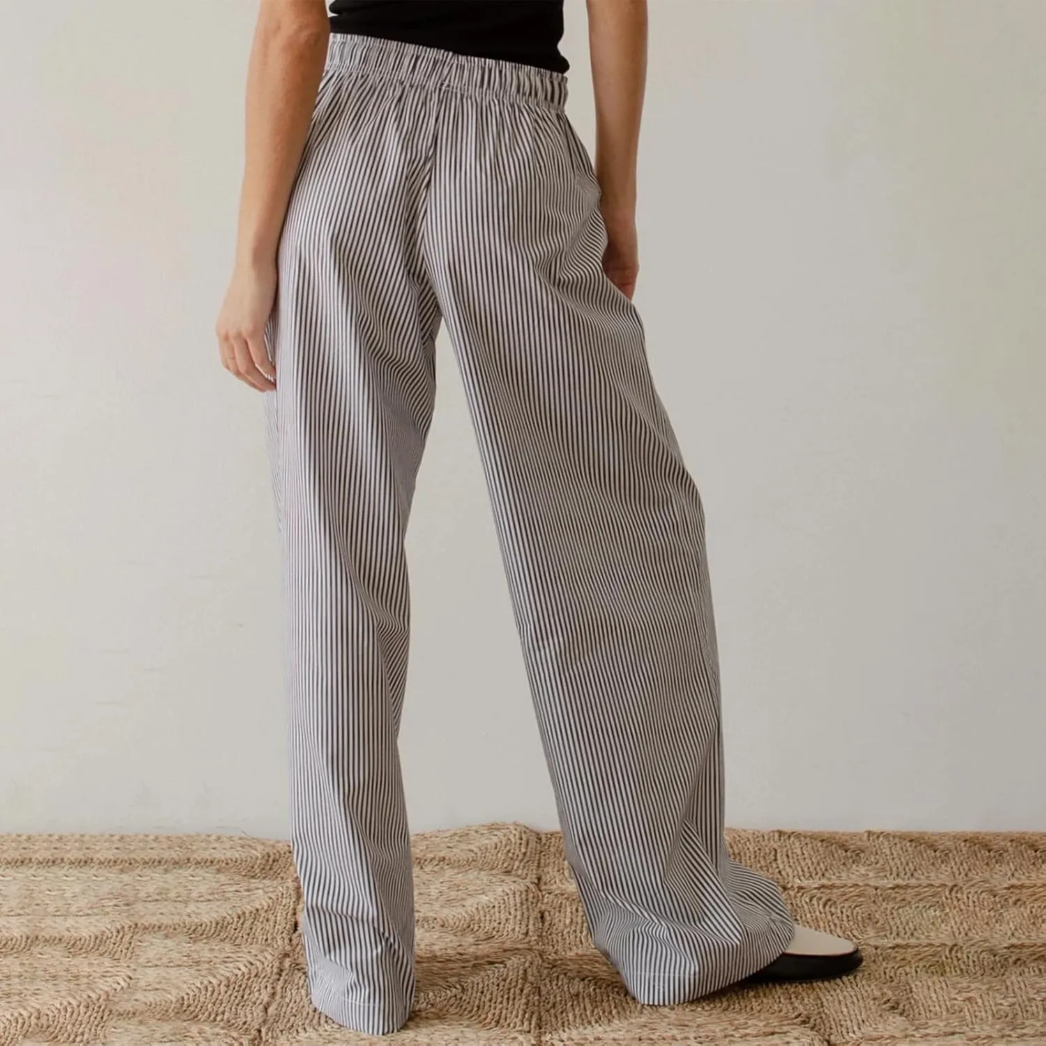 Women Y2k Striped Pants Wide Leg Drawstring Elastic High Waist Lounge Trousers Spring Fall Casual Vintage Streetwear
