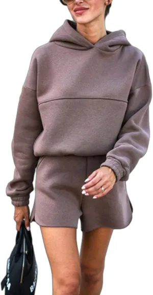Women's 2 Piece Outfits Sweatsuit Oversized Hoodies and Lounge Shorts Fall Casual Tracksuit Sets