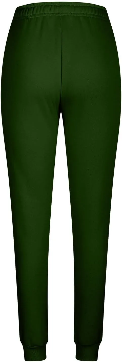 Womens Casual High Waist Trousers Elastic Waist Drawstring Long Pants Solid Color Sweatpants with Multi-Pockets