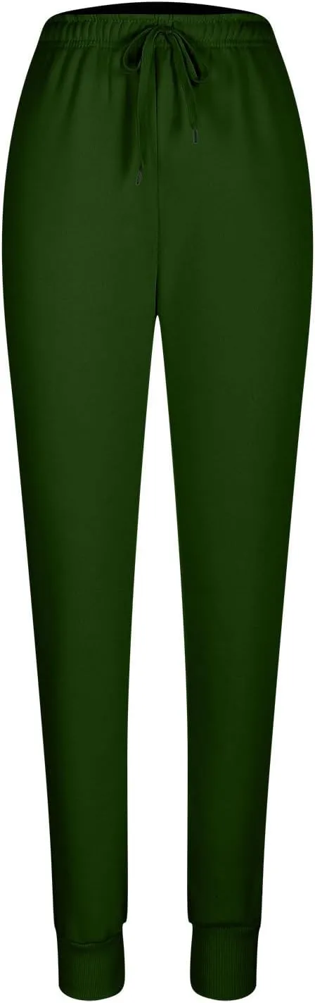 Womens Casual High Waist Trousers Elastic Waist Drawstring Long Pants Solid Color Sweatpants with Multi-Pockets