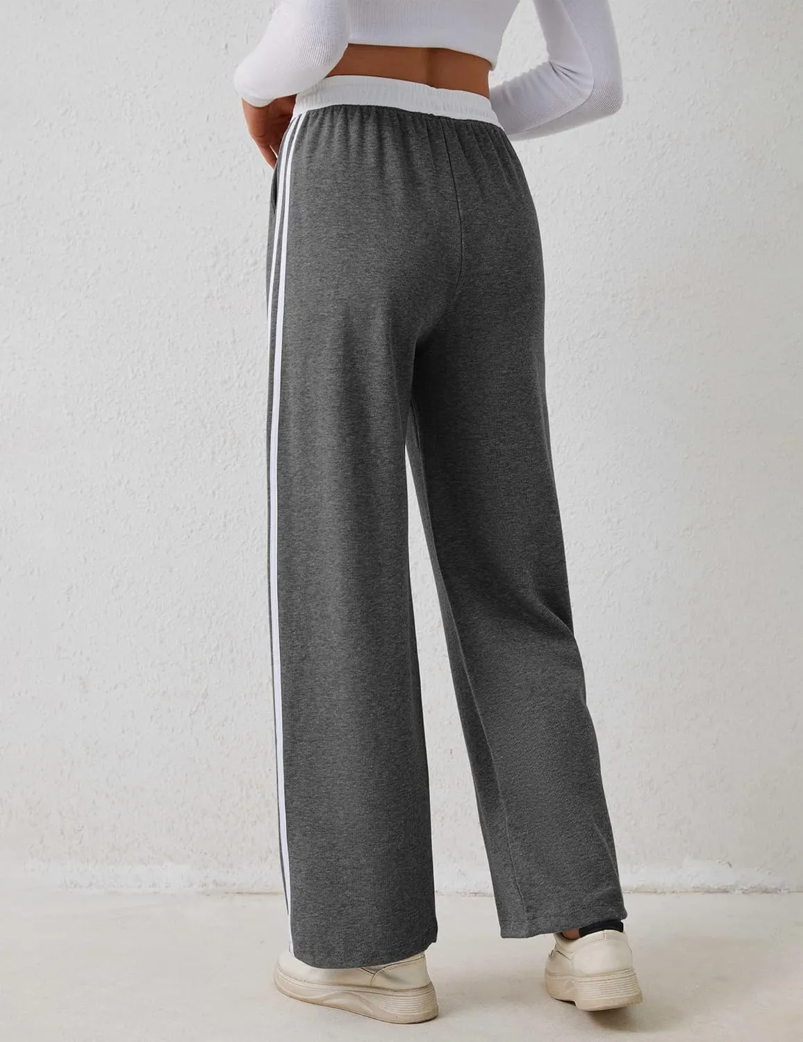 Women's Casual Joggers Sweatpants Baggy Wide Straight Leg Loose Elastic Waist Drawstring Pants with Pockets