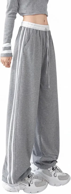 Women's Casual Joggers Sweatpants Baggy Wide Straight Leg Loose Elastic Waist Drawstring Pants with Pockets