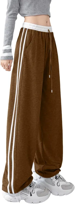 Women's Casual Joggers Sweatpants Baggy Wide Straight Leg Loose Elastic Waist Drawstring Pants with Pockets