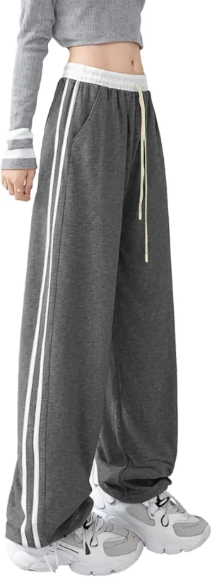 Women's Casual Joggers Sweatpants Baggy Wide Straight Leg Loose Elastic Waist Drawstring Pants with Pockets