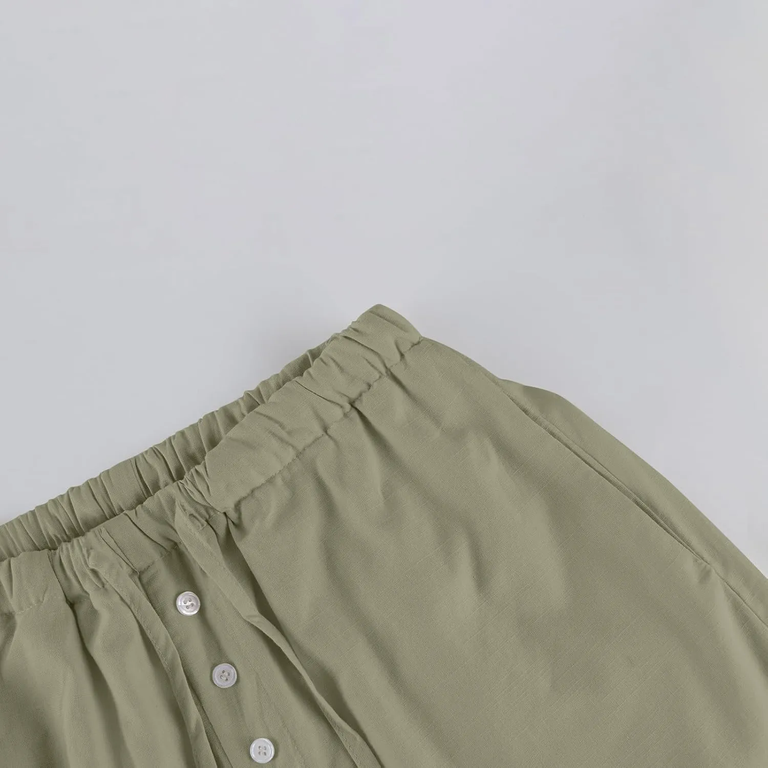 Womens Casual Pants Wide Leg Linen High Waisted Summer Fashion Comfy Pants Elastic Button Up Pockets Solid 2025 Outfit