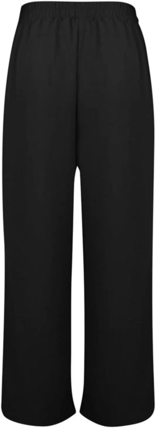 Women's Casual Solid Side Split Palazzo Pants Loose Elastic High Waist Tie Drawstring Wide Leg Flowy Lounge Bottoms Trousers