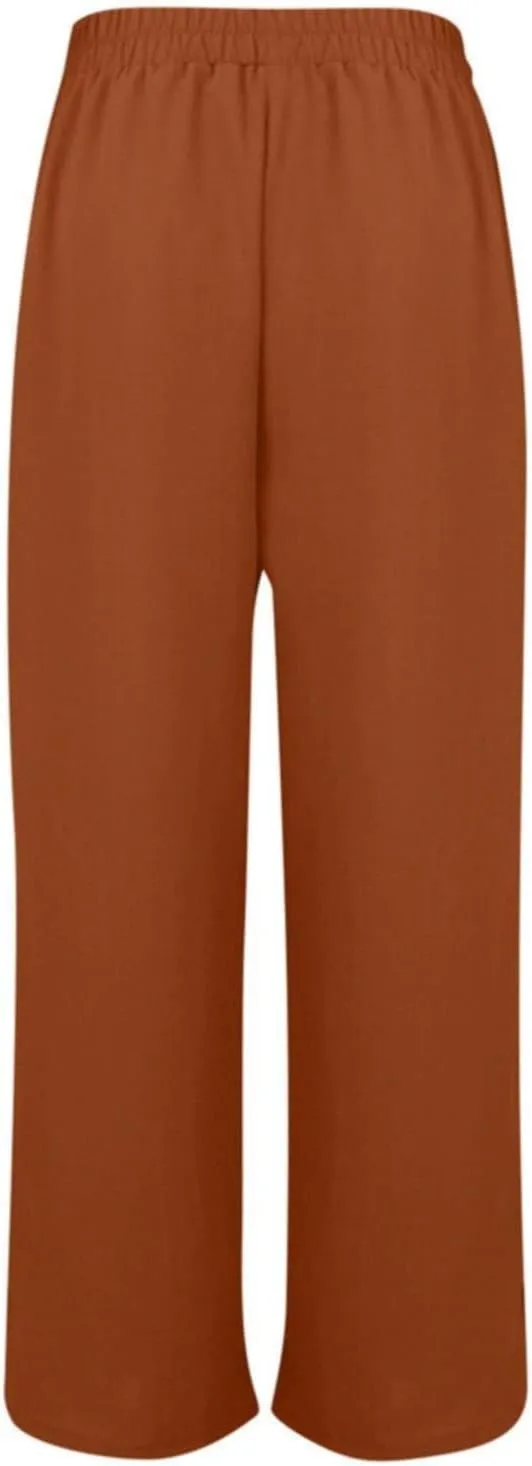 Women's Casual Solid Side Split Palazzo Pants Loose Elastic High Waist Tie Drawstring Wide Leg Flowy Lounge Bottoms Trousers