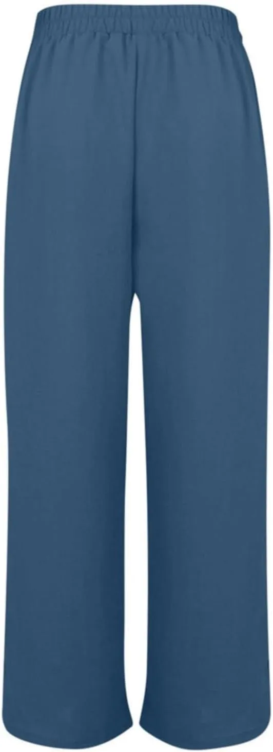 Women's Casual Solid Side Split Palazzo Pants Loose Elastic High Waist Tie Drawstring Wide Leg Flowy Lounge Bottoms Trousers