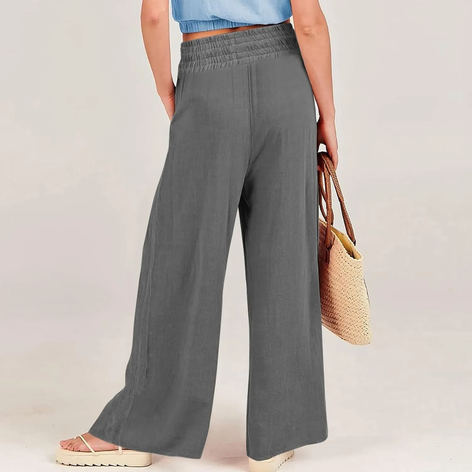 Womens Clothes Summer Outfits for Women Pants Wide Leg Long Pant Trousers with Pocket Linen Cropped Pants