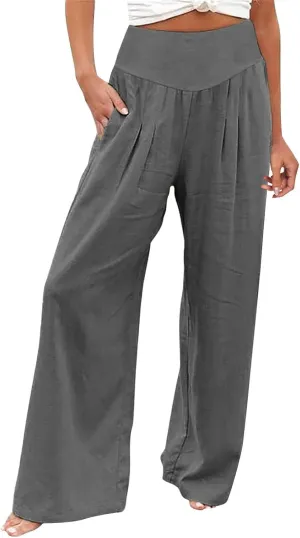 Womens Clothes Summer Outfits for Women Pants Wide Leg Long Pant Trousers with Pocket Linen Cropped Pants