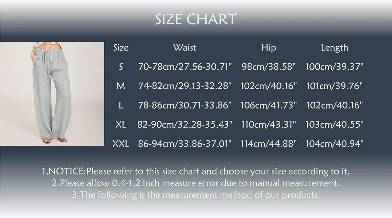Women's Cotton Linen Summer Print Palazzo Pants Elastic Waisted Straight Plus Size Pant Trousers Vacation
