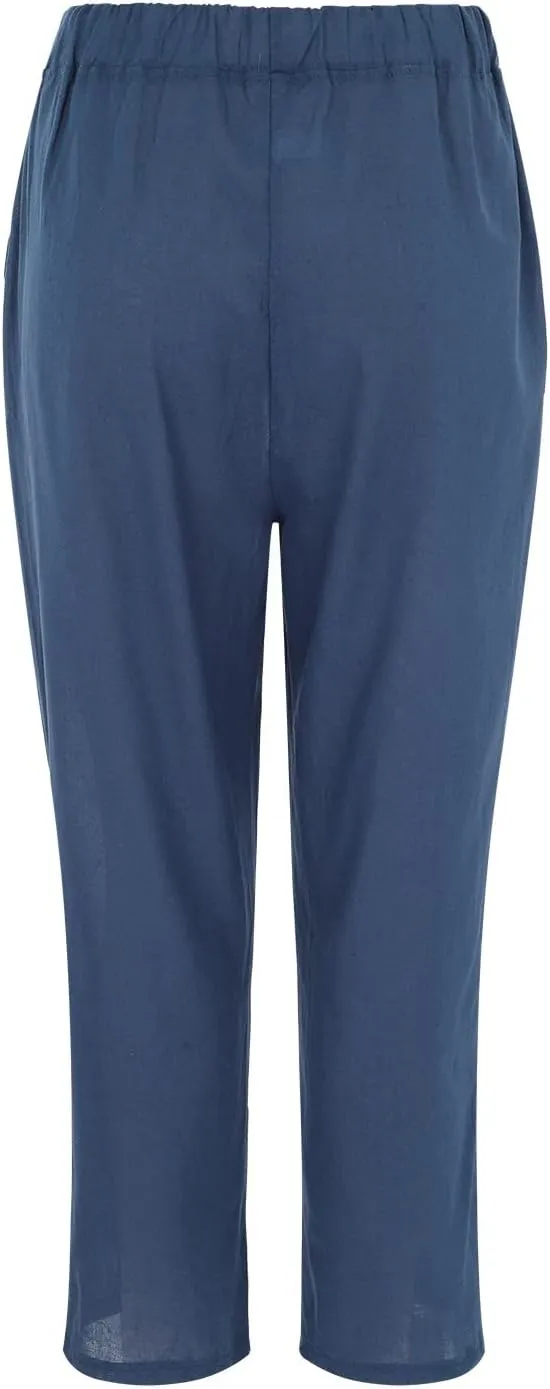 Women's Cotton Linen Summer Split Flowy Pant Trousers High Waist Straight Slim Fit Palazzo Lounge Pants Office