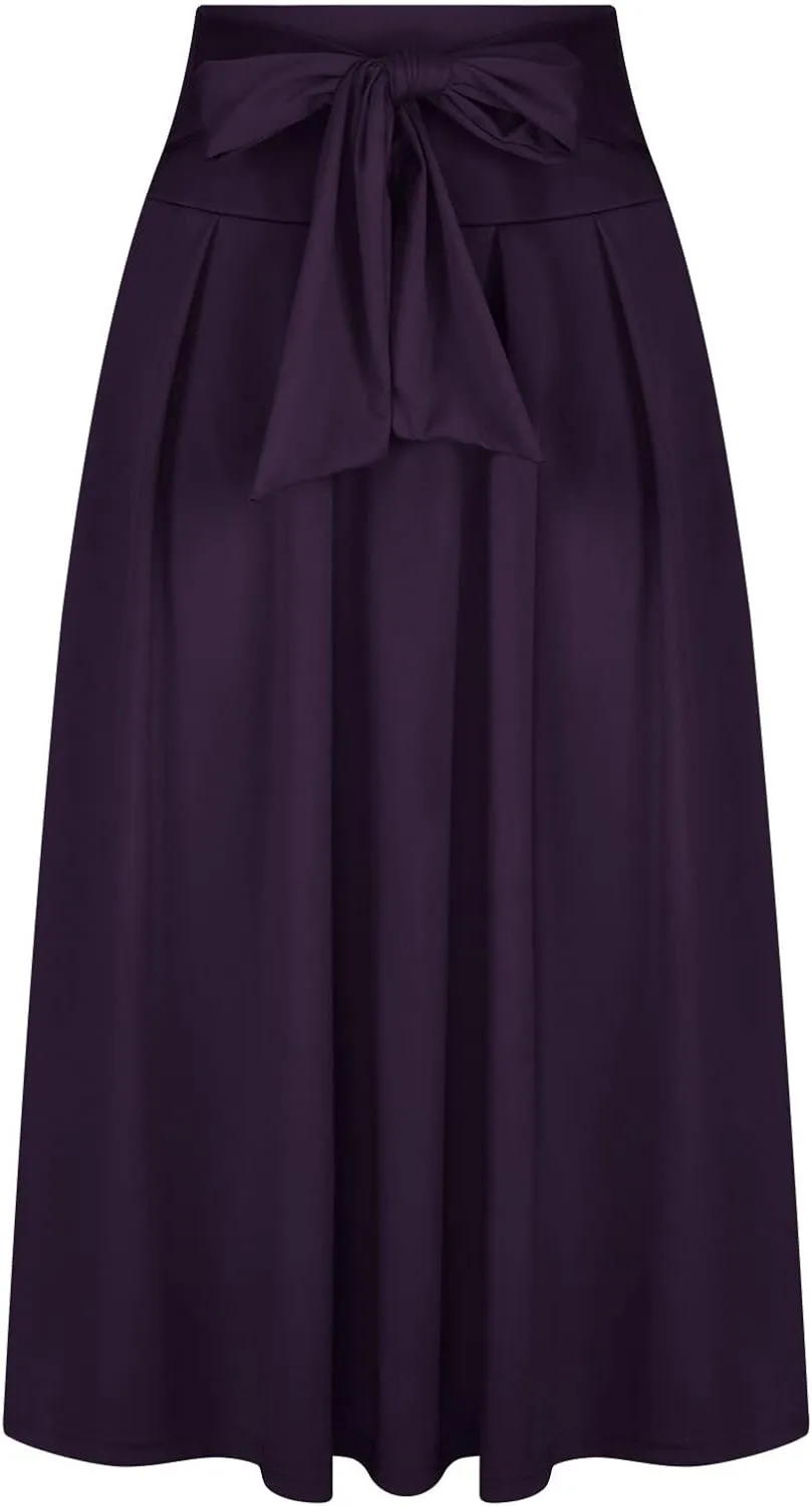 Women's Elegant High Waist Maxi Skirt Tie Front Pleated A-Line Skirts Loose Fit Flowy Dressy Skirt Summer Maxi Skirt
