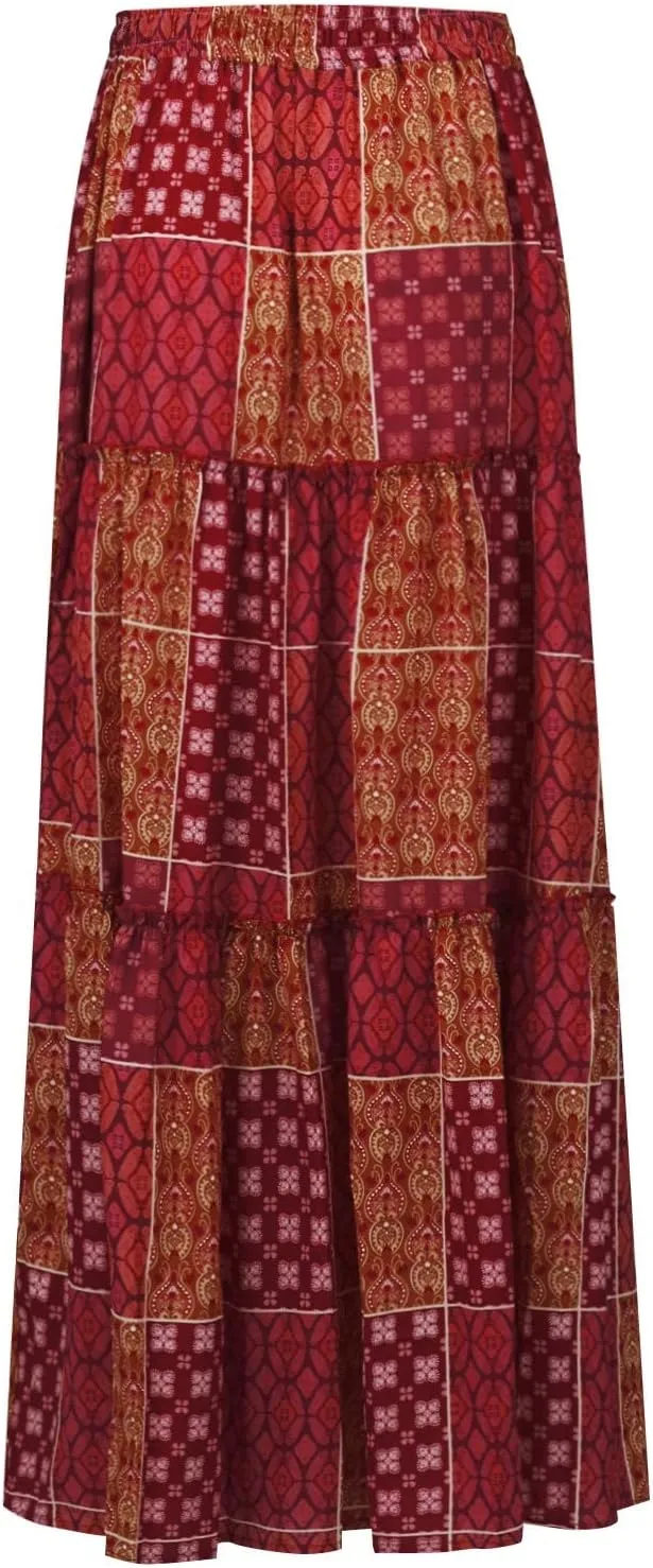 Women's Floral Print Midi Skirts 2025 Summer Aline Elastic High Waist Pleated Flowy Long Skirt Pockets Cute Skirts
