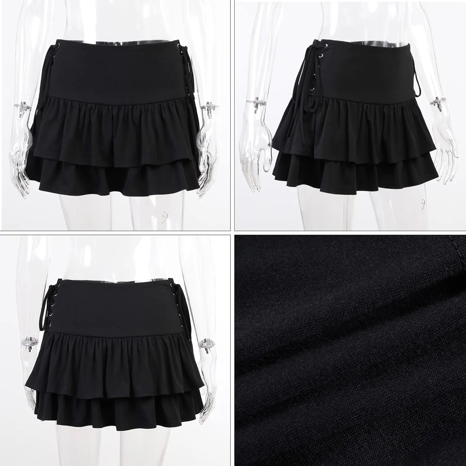 Womens Gothic Skirt Y2k 2000s Girl Mall Goth Punk Skirts High Waist Lace-Up Ruffle Fairy Grunge Mini Skirts