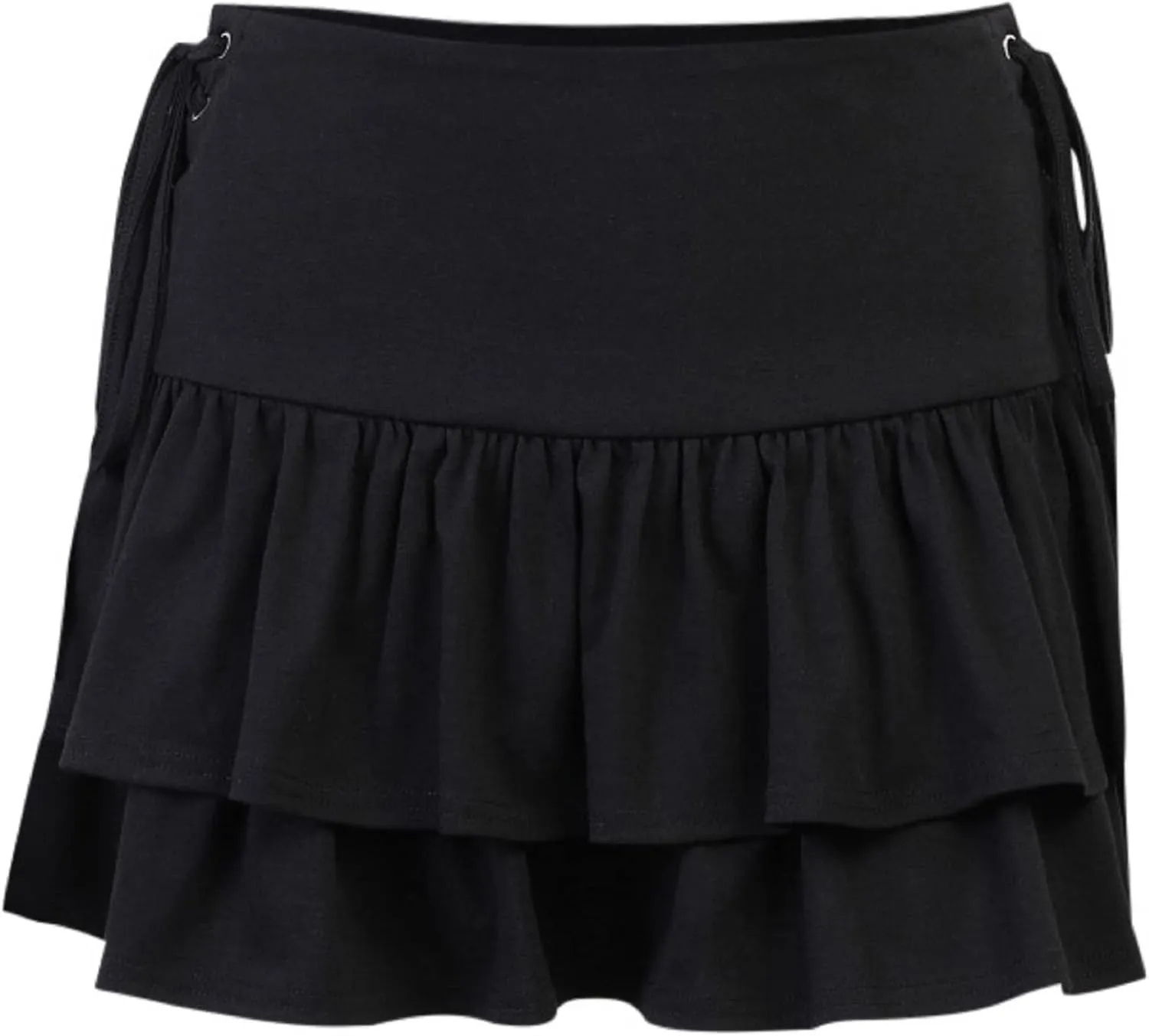 Womens Gothic Skirt Y2k 2000s Girl Mall Goth Punk Skirts High Waist Lace-Up Ruffle Fairy Grunge Mini Skirts