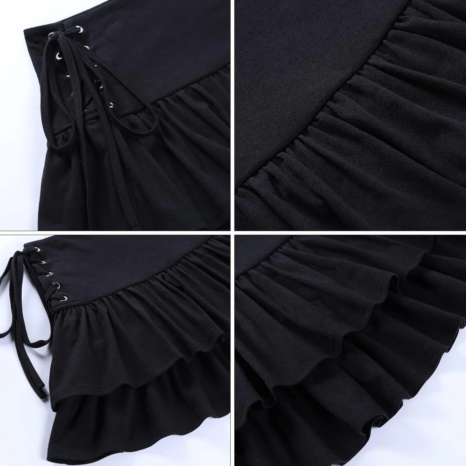 Womens Gothic Skirt Y2k 2000s Girl Mall Goth Punk Skirts High Waist Lace-Up Ruffle Fairy Grunge Mini Skirts