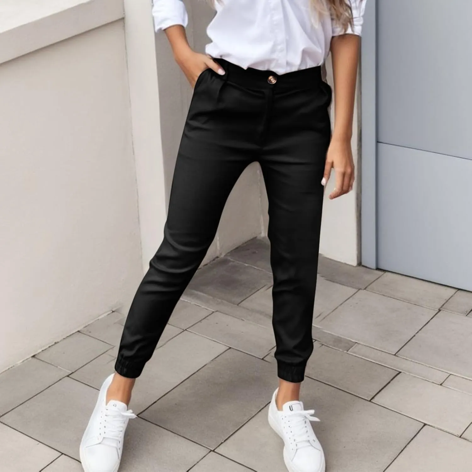 Womens High Waist Skinny Pants Pull-On Trousers Stretchy Office Pants with Tummy Control Butt Lifting and Pockets