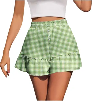 Women's High Waisted Shorts Cute Plaid Print Skirts 2025 Trendy Flowy Elegant Lounge Bottoms Summer Going Out Pants
