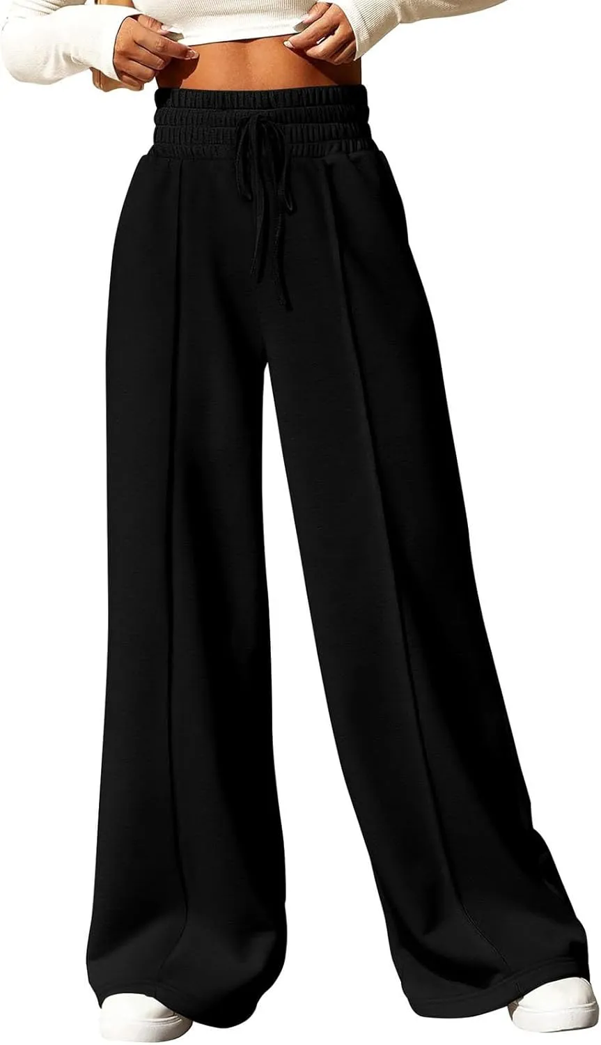 Womens High Waisted Sweatpants Trendy Workout Active Joggers Pants Baggy Lounge Bottoms Drawstring Wide Leg Pants