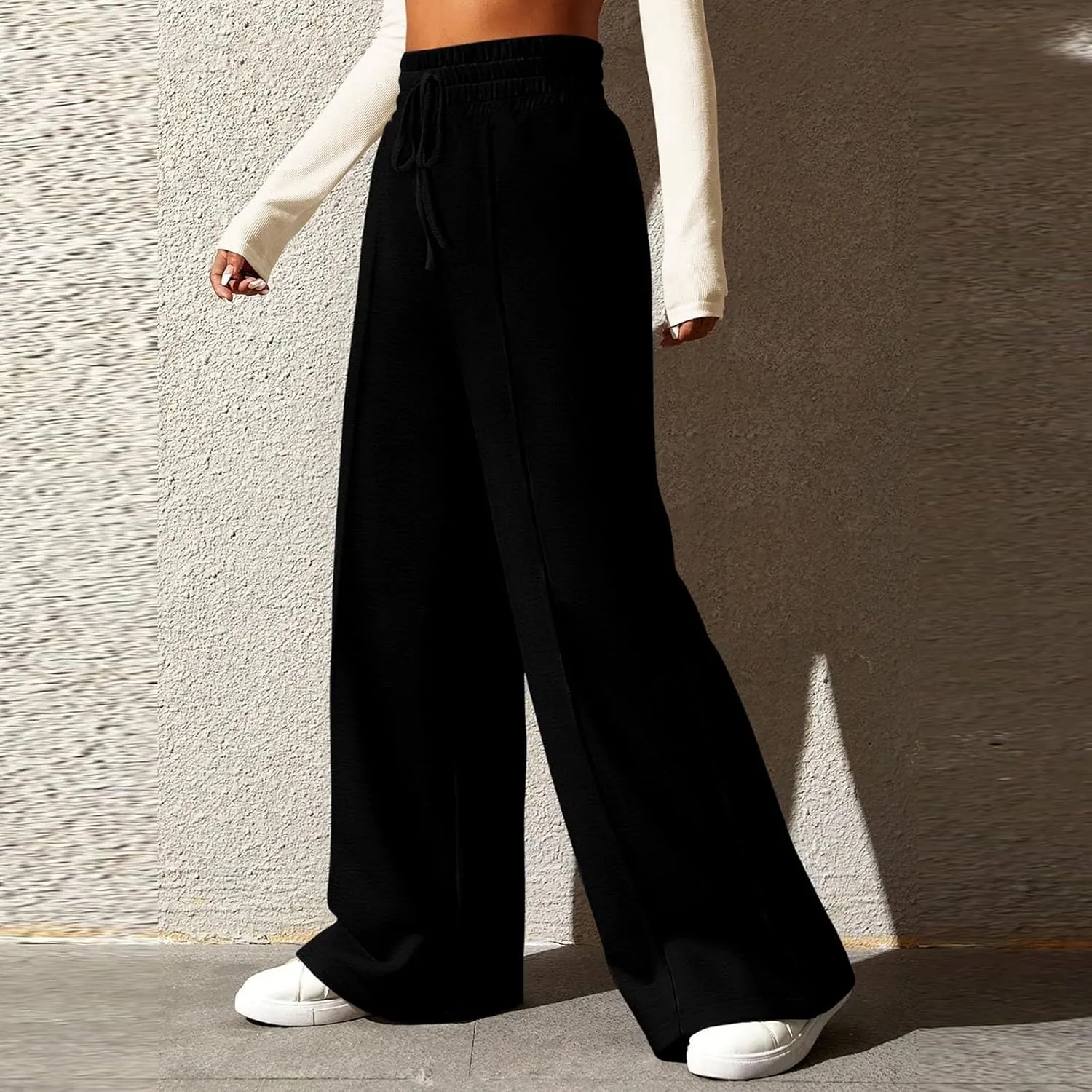 Womens High Waisted Sweatpants Trendy Workout Active Joggers Pants Baggy Lounge Bottoms Drawstring Wide Leg Pants