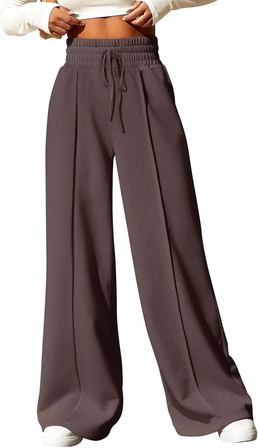 Womens High Waisted Sweatpants Trendy Workout Active Joggers Pants Baggy Lounge Bottoms Drawstring Wide Leg Pants