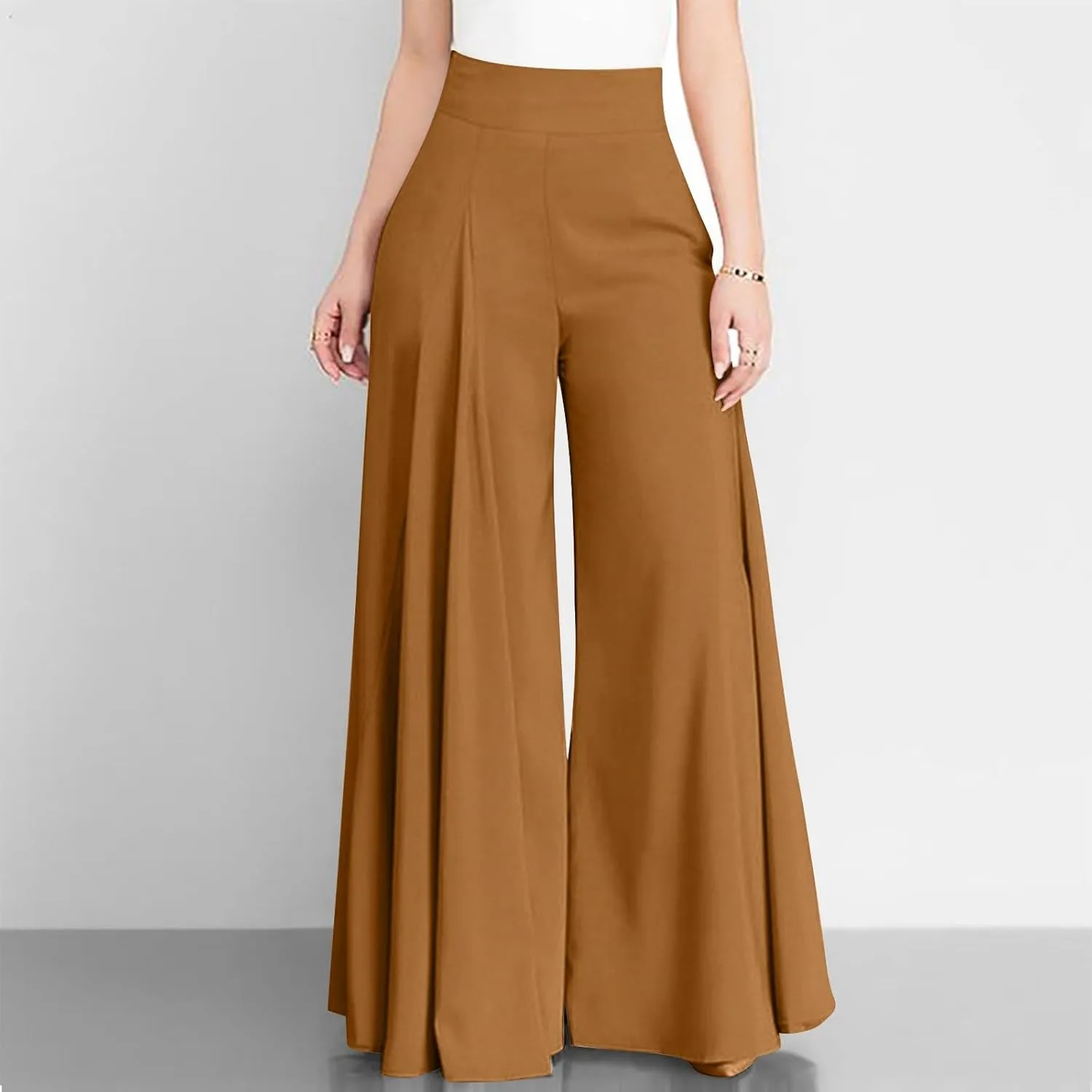 Womens Linen Blend Summer Comfy Pants Elastic Waist Lounge Pants Slim-Fit Palazzo Lounge Pants Vacation