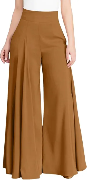 Womens Linen Blend Summer Comfy Pants Elastic Waist Lounge Pants Slim-Fit Palazzo Lounge Pants Vacation