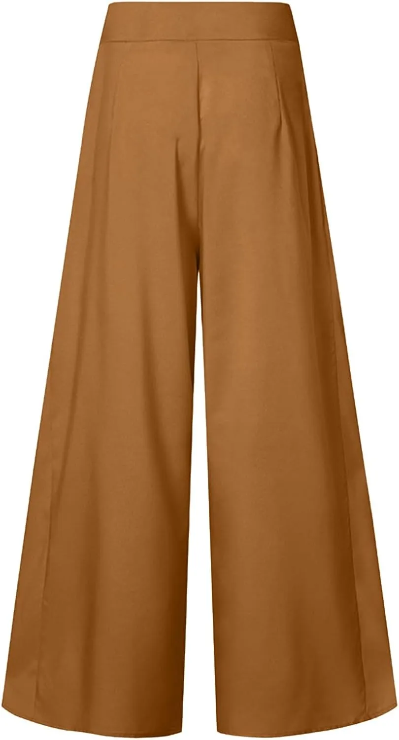 Womens Linen Blend Summer Comfy Pants Elastic Waist Lounge Pants Slim-Fit Palazzo Lounge Pants Vacation
