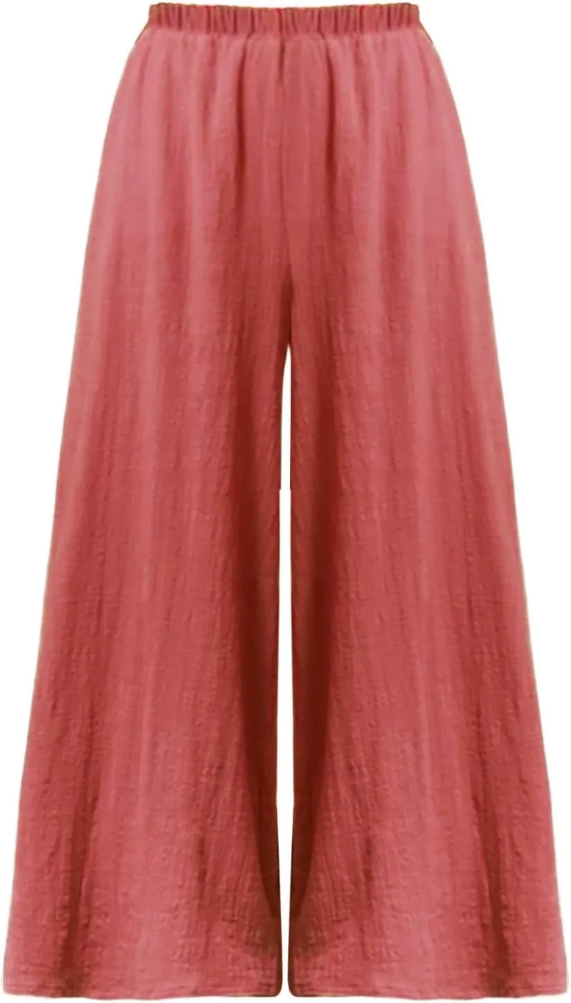 Womens Linen Blend Summer Comfy Pants Low Waist Bootcut Plus Size Palazzo Lounge Pants Work Business