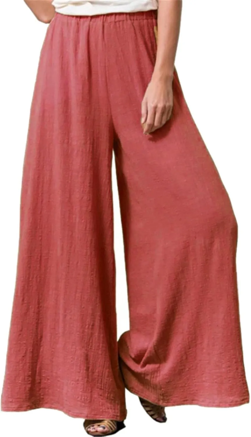 Womens Linen Blend Summer Comfy Pants Low Waist Bootcut Plus Size Palazzo Lounge Pants Work Business