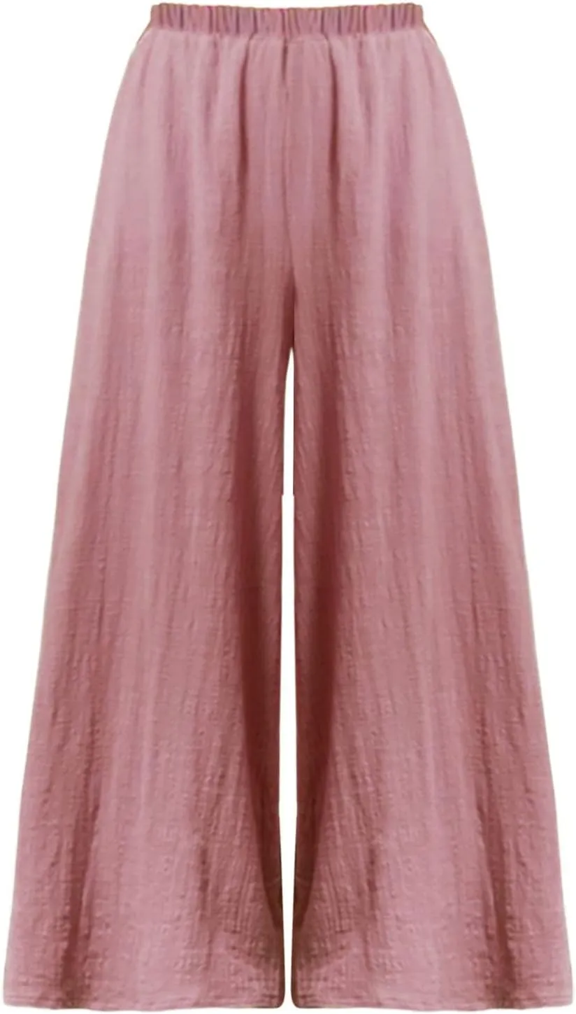 Womens Linen Blend Summer Comfy Pants Low Waist Bootcut Plus Size Palazzo Lounge Pants Work Business