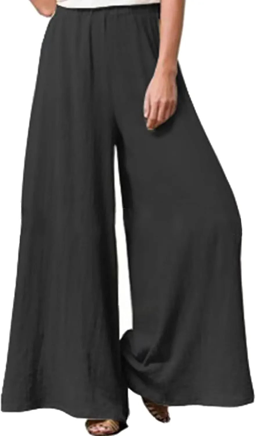 Womens Linen Blend Summer Comfy Pants Low Waist Bootcut Plus Size Palazzo Lounge Pants Work Business
