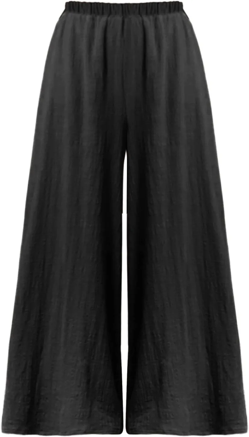 Womens Linen Blend Summer Comfy Pants Low Waist Bootcut Plus Size Palazzo Lounge Pants Work Business