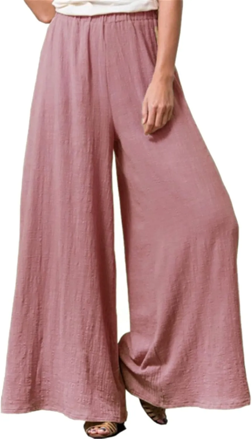 Womens Linen Blend Summer Comfy Pants Low Waist Bootcut Plus Size Palazzo Lounge Pants Work Business