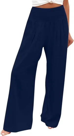 Womens Linen Blend Summer Palazzo Palazzo Lounge Pants Low Waist Straight Loose Fit Palazzo Pants Beach