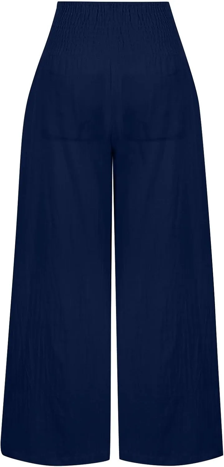 Womens Linen Blend Summer Palazzo Palazzo Lounge Pants Low Waist Straight Loose Fit Palazzo Pants Beach