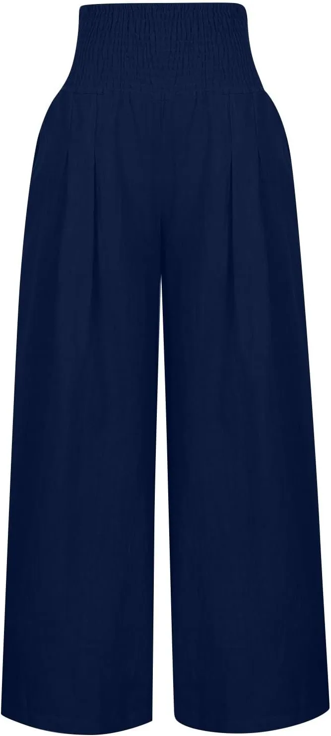 Womens Linen Blend Summer Palazzo Palazzo Lounge Pants Low Waist Straight Loose Fit Palazzo Pants Beach