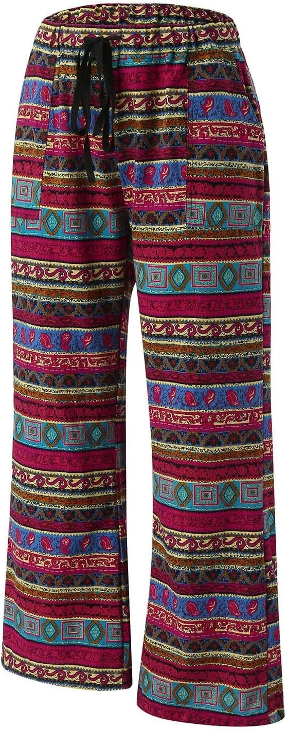 Womens Linen Pants Wide Leg Pockets Elastic Belt Waist Pants Long Trousers Crop Linen Pants for Women