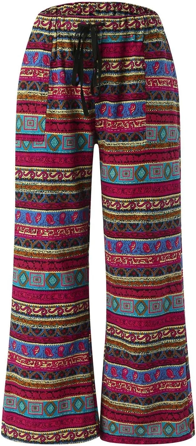 Womens Linen Pants Wide Leg Pockets Elastic Belt Waist Pants Long Trousers Crop Linen Pants for Women