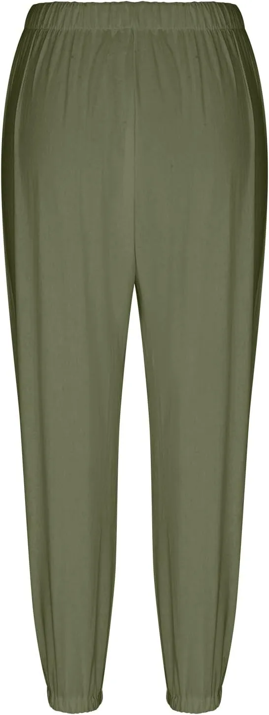 Women's Linen Summer Floral Pant Trousers High Waist Bootcut Loose Fit Palazzo Pants Office