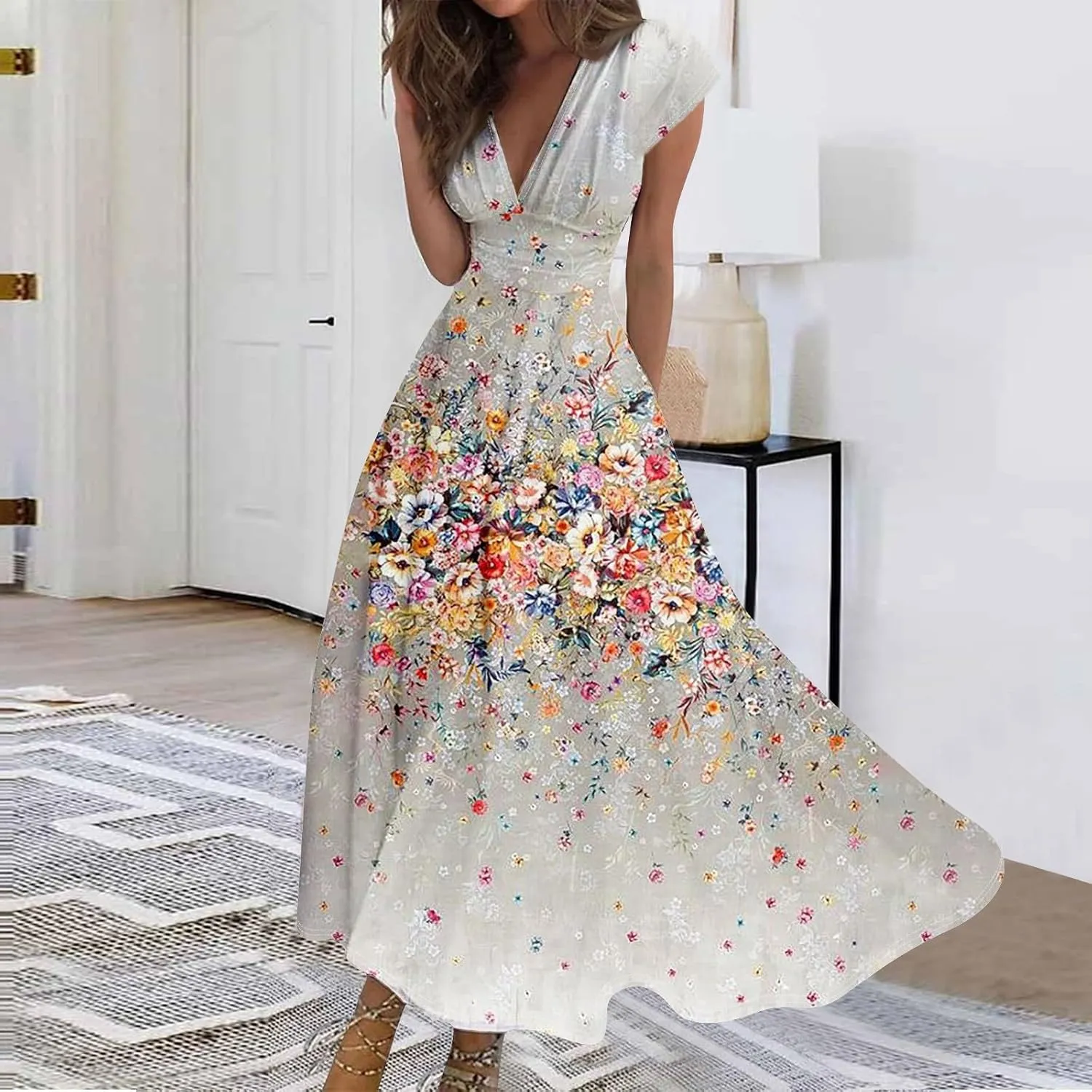 Women's Loose Fit Maxi Dresses Chiffon Daily Swing Casual 2025 Mature Outdoor Fashion Ruffled Short Dress